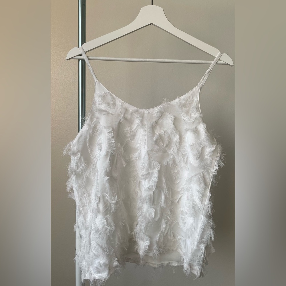 NEW! White Feathered Spaghetti Strap Top